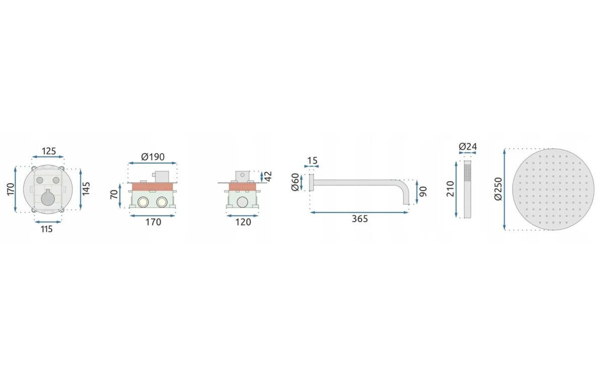 SET DE DUȘ INCASTRAT LUNGO COPPER+TERMOSTAT - imagine 2