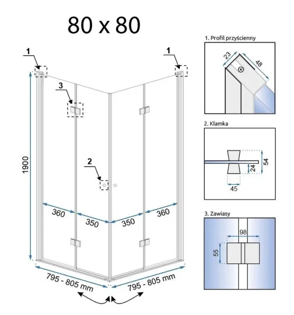 CABINA DE DUȘ FOLD N2 CHROME 90x90