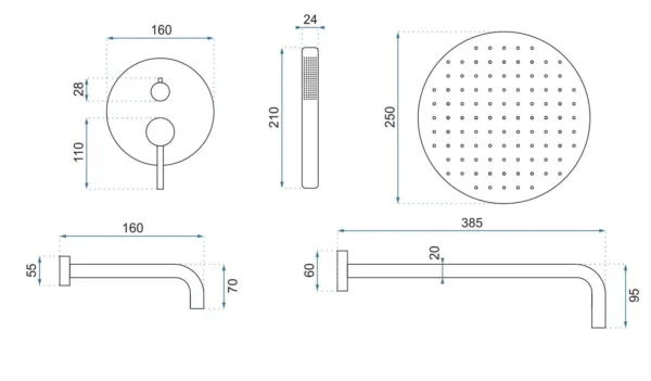 SET DE DUȘ INCASTRAT LUNGO COPPER BRUSH+BOX