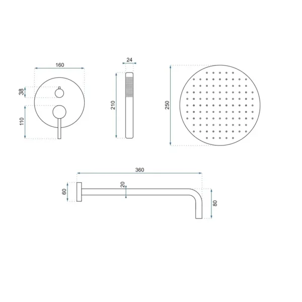 SET DE DUȘ INCASTRAT LUNGO GRIP GUN GREY+BOX